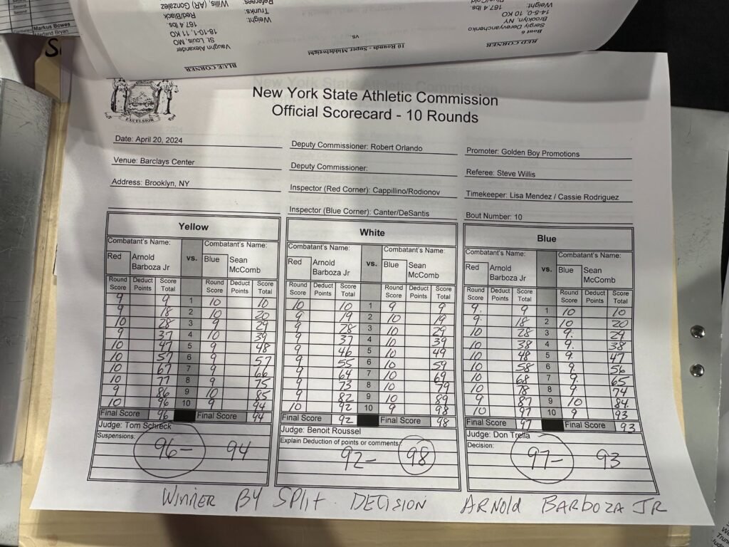 Sean McComb – Arnold Barboza Jr – OFFICIAL SCORECARDS